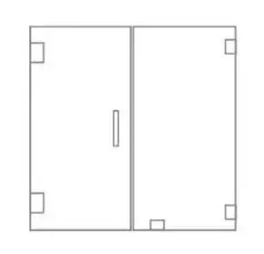 A drawing of a double door with a handle on a white background.