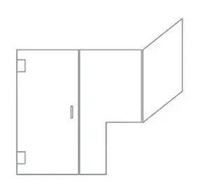A black and white drawing of a door with the door open.