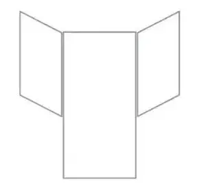 A drawing of a door with three windows on a white background.