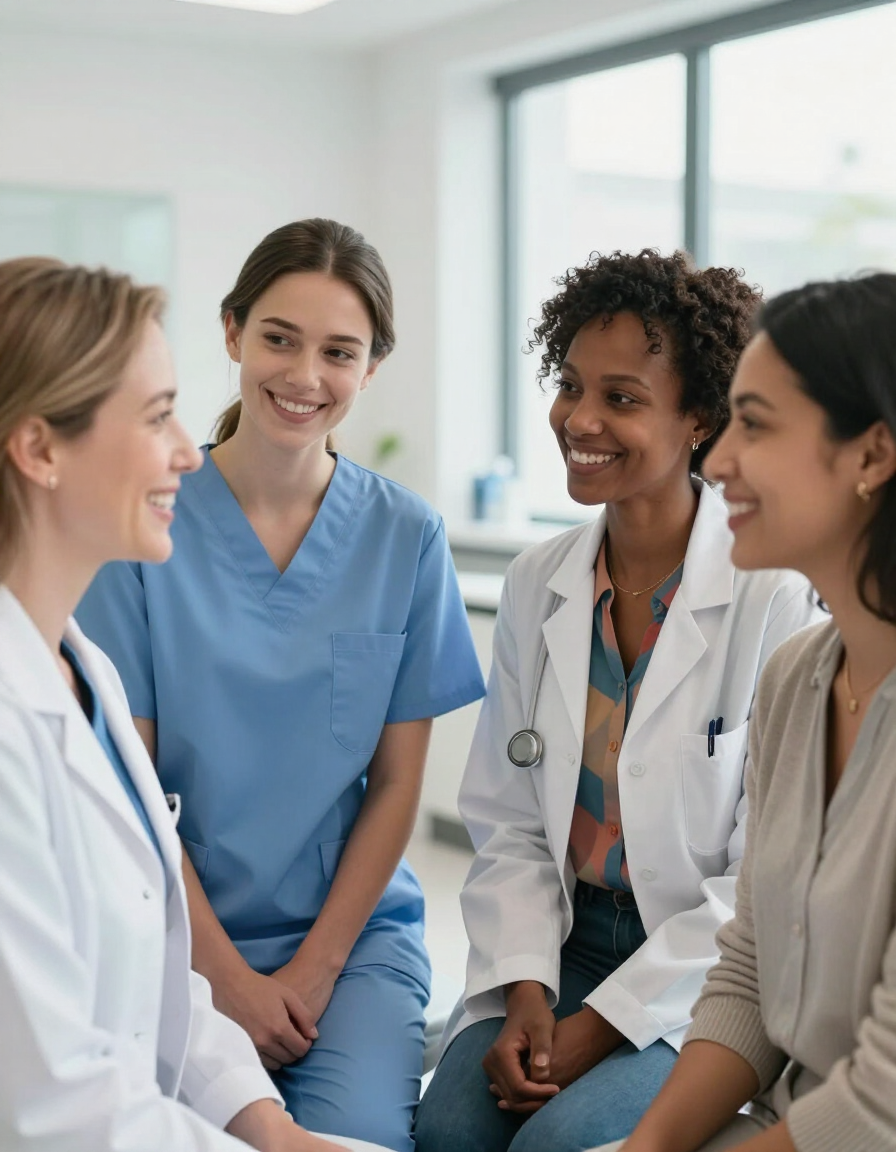 Clinical team collaborating in a bright modern clinical space