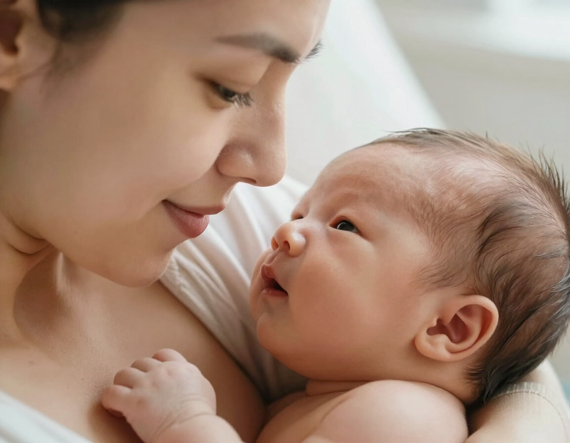 Mother breastfeeding a newborn in a soft-lit setting