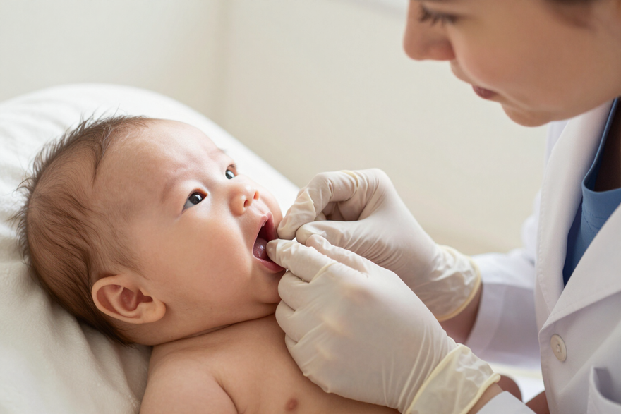 Lactation consultant assessing an infant's mouth