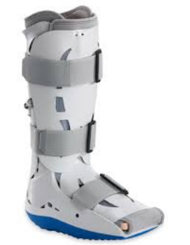 A white walker boot with a blue sole on a white background. — Hastings Podiatry Centre In Port Macquarie, NSW