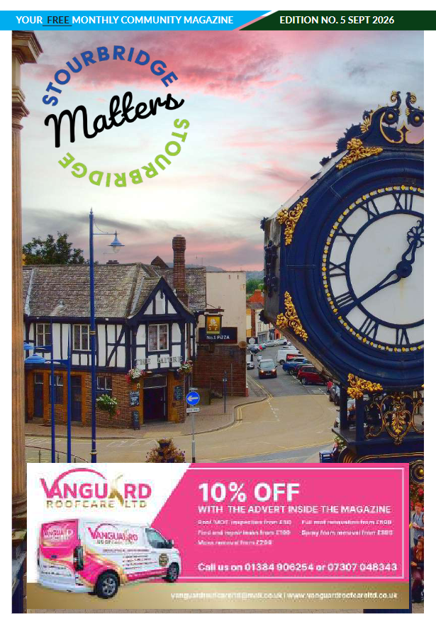 Cover of the September 2026 edition of Stourbridge Matters, with the iconic Stourbridge town clock.