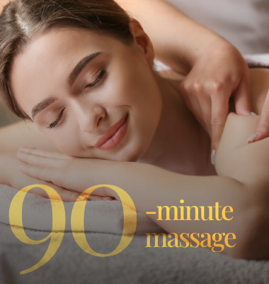 a woman is getting a 90-minute massage gift certificate