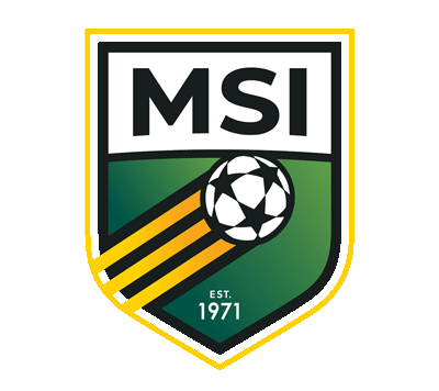 MSI Soccer logo, green and gold shield with soccer ball, established 1971