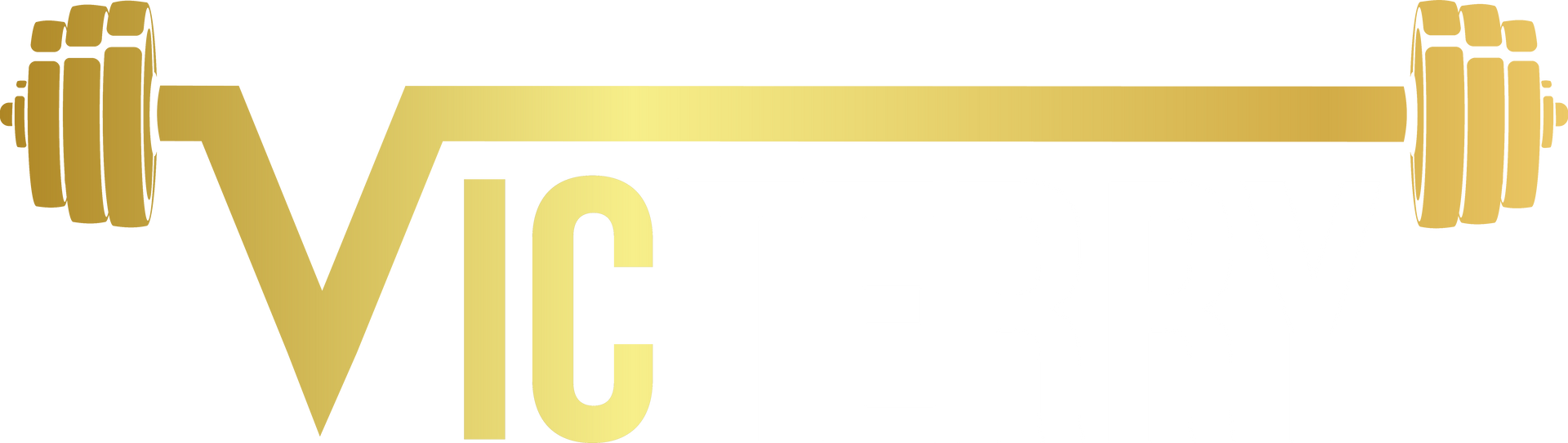 Gold and white VICTERRY logo : barbell symbol forming the top of the