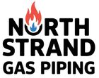 A logo for North Strand Gas Piping featuring a red and blue flame icon above the bold, black text.