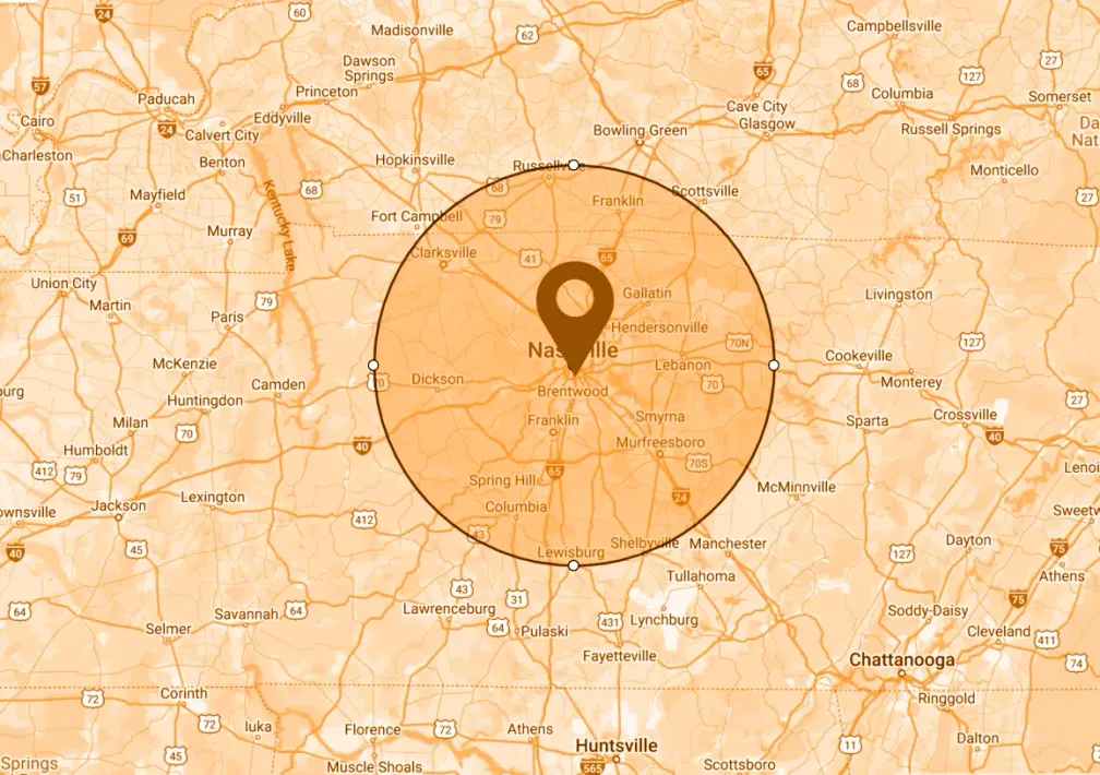 A map showing the location of a city in a circle