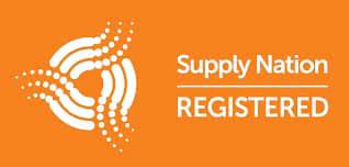 Supply Nation Registered logo: an orange background with a white spiral graphic and white text.