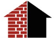 Logo di una casa in mattoni e nero con tetto a falde.