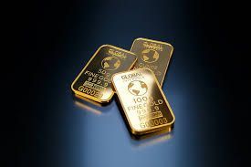 Three gold bars on a dark blue background