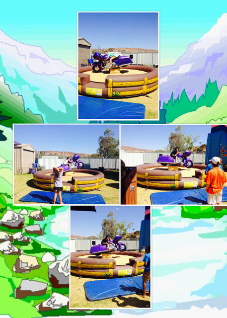 Mechanical bull ride set up outdoors. 
