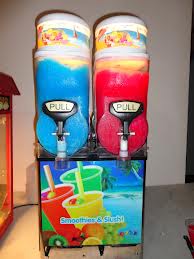 A blue and red slushie machine with 