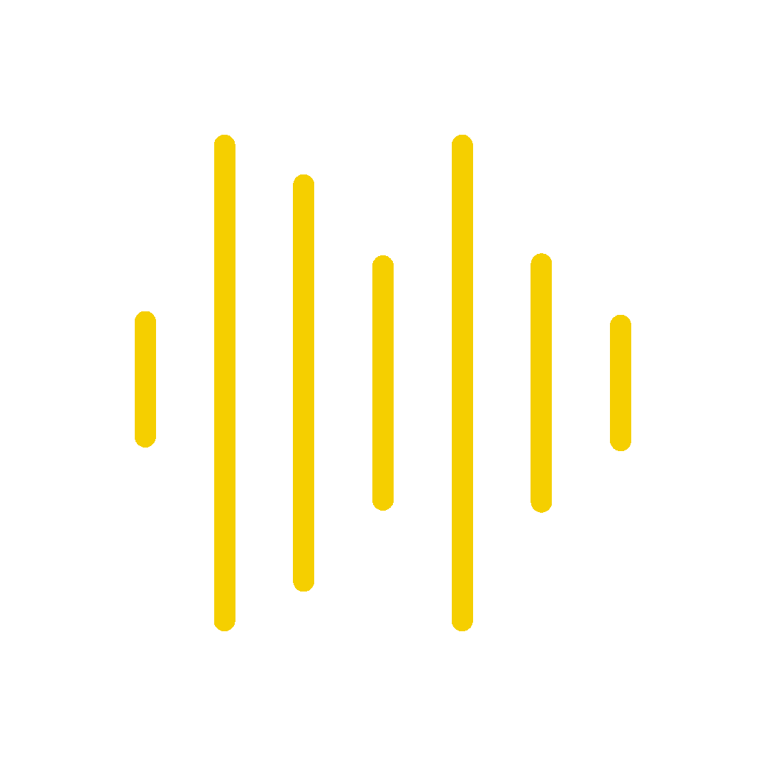 Yellow sound wave graphic on a white background.
