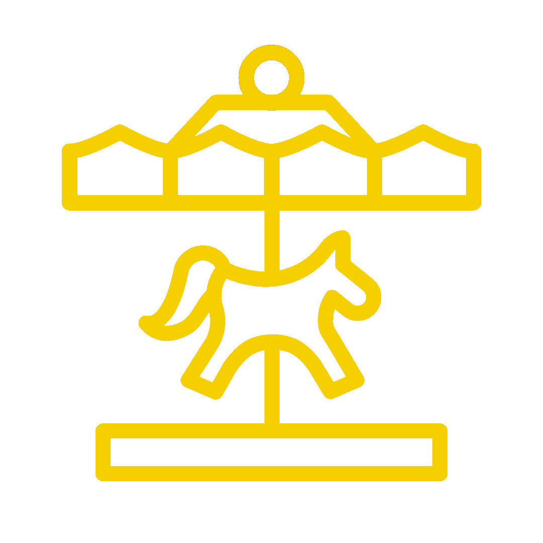 Yellow line drawing of a carousel with a horse.