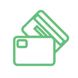 Two credit cards are stacked on top of each other on a white background.