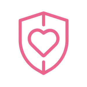 A pink shield with a heart inside of it.