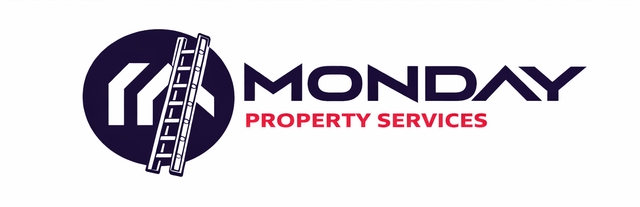 MONDAY Property Services logo with a white ladder in a dark purple circle and red text