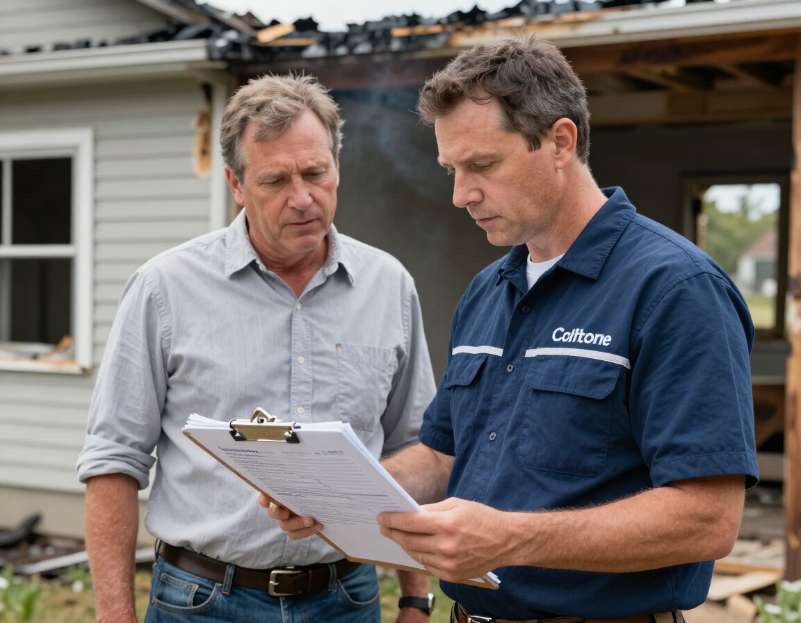 Restoration professional coordinating insurance documentation with homeowner