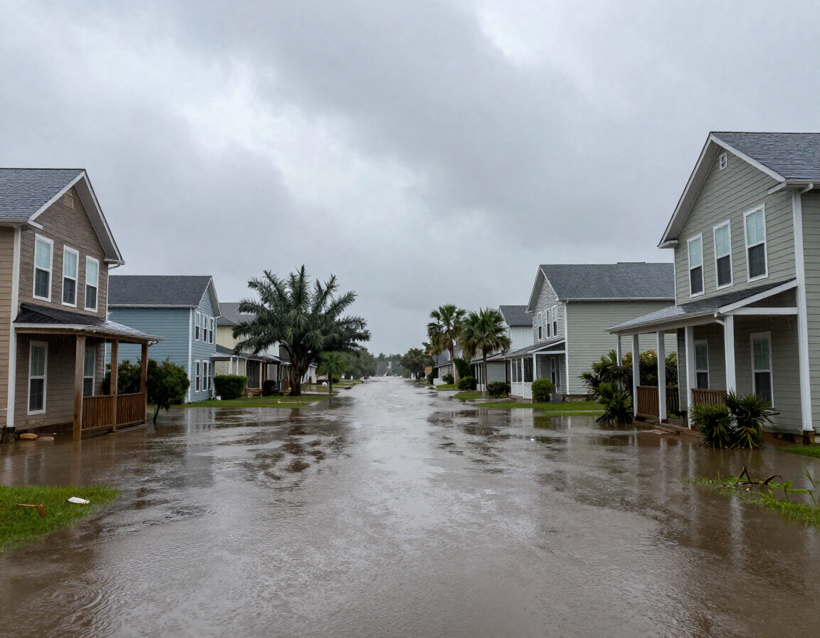 Storm-flooded street near Port Arthur, TX