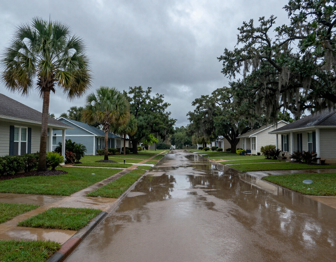 Residential flooding in Groves, TX neighborhood