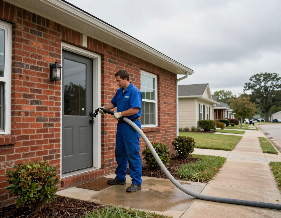 Restoration technician performing water extraction at Nederland, TX home