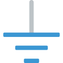 A stylized electrical ground symbol featuring a gray vertical line above three horizontal blue bars of decreasing width.