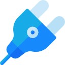 A blue electrical power plug icon on a white background.