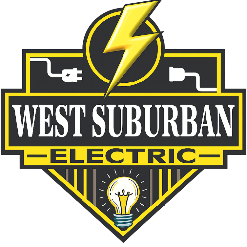 West Suburban Electric logo with yellow lightning bolt, black shield, and light bulb icon