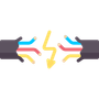 A thick electrical cable severed in two, with exposed blue, red, and yellow wires and a yellow lightning bolt symbol.