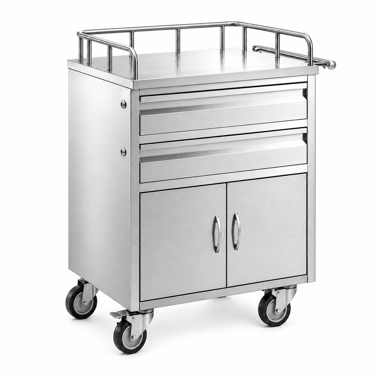 HT288 Stainless Steel Medicine Cart / Medication Cart with drawers, cabinet compartment and worktop