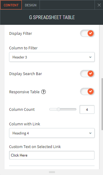 google spreadsheet table widget