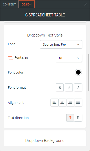 google spreadsheet table widget