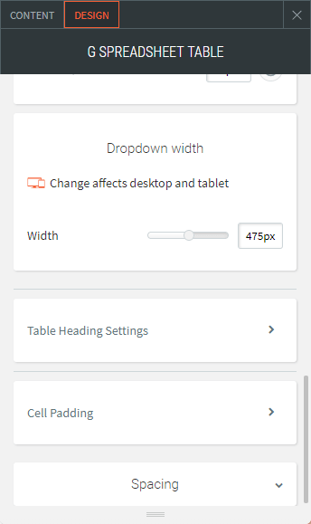 google spreadsheet table widget