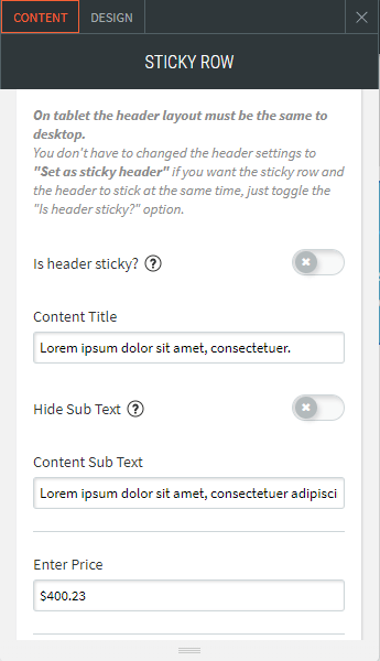sticky row widget