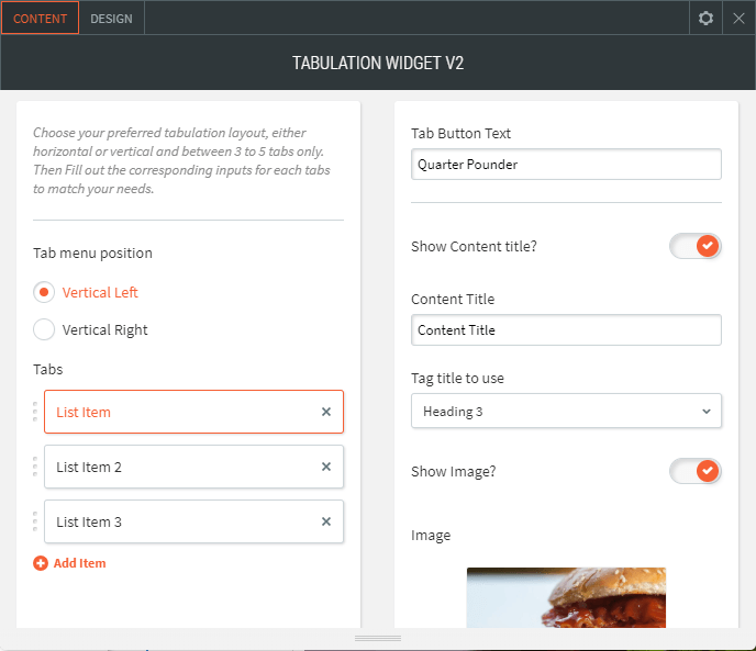 tabulation widget