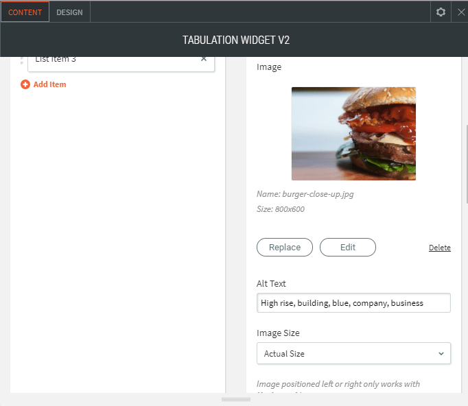 tabulation widget