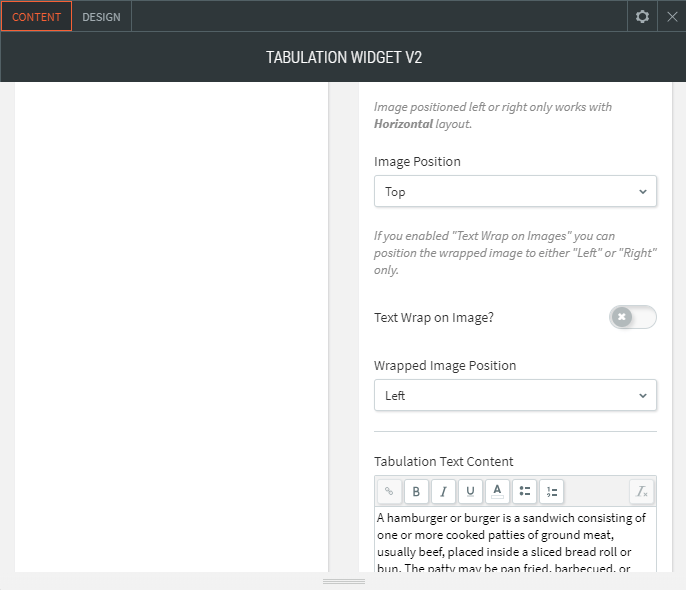 tabulation widget