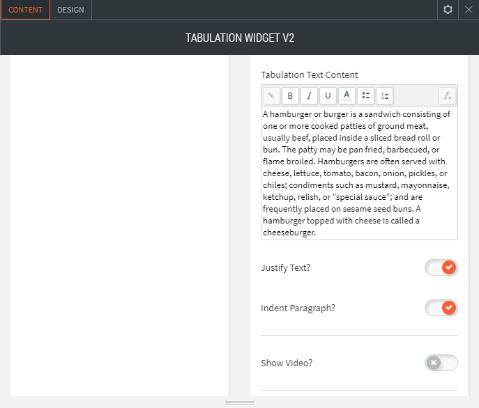 tabulation widget