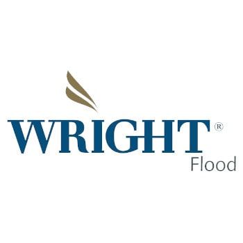 Wright Flood logo in blue and gold with stylized wheat-like mark