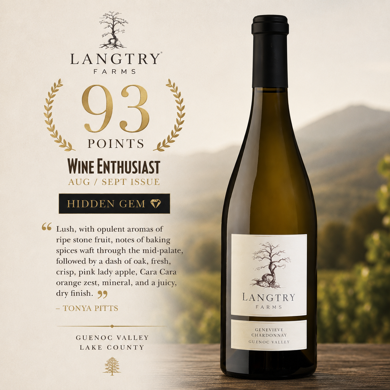 93 points Wine Enthusiast Genevieve Chardonnay