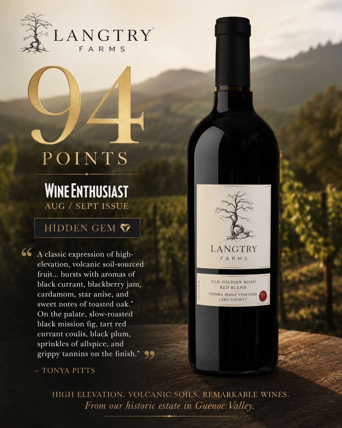 94 points Wine Enthusiast Old Soldier Road