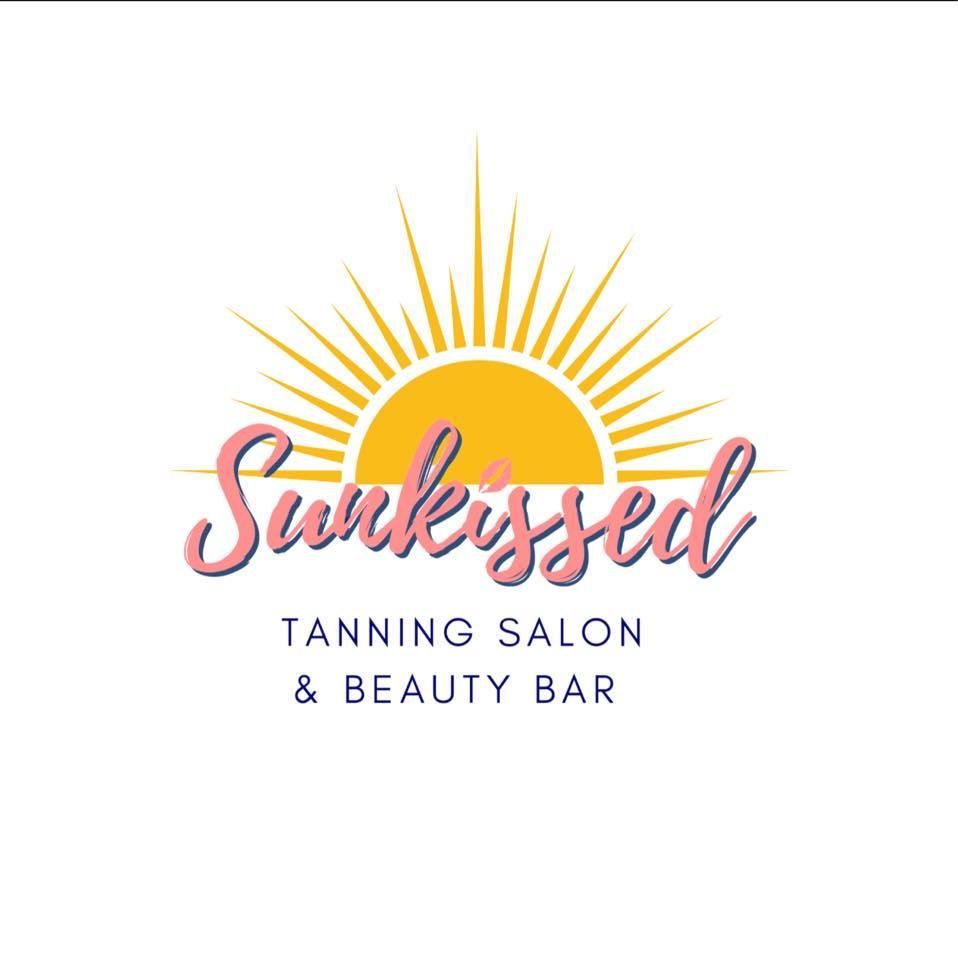 Logo for SunKissed Tanning Salon: a sun graphic above the word 