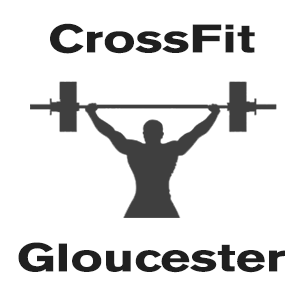 CrossFit Gloucester logo: a silhouetted weightlifter holding a barbell overhead, with text above and below.