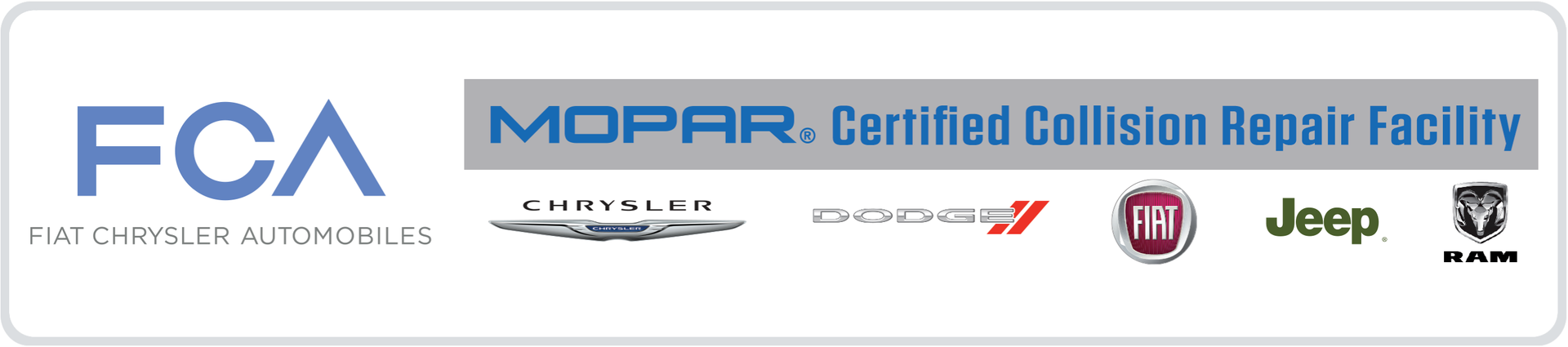 A logo for fca mopar certified collision repair facility