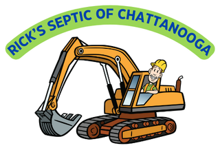 A logo for rick 's septic of chattanooga with a drop of water in the middle.
