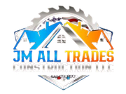 JM All Trades Construction LLC logo with house roof, saw blade, and blue-orange text