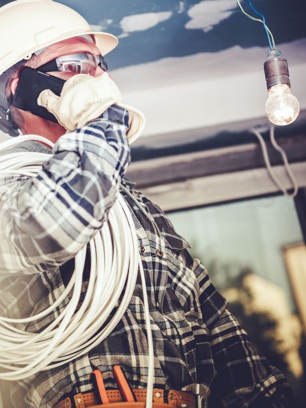Electrician performing late-night emergency commercial repair