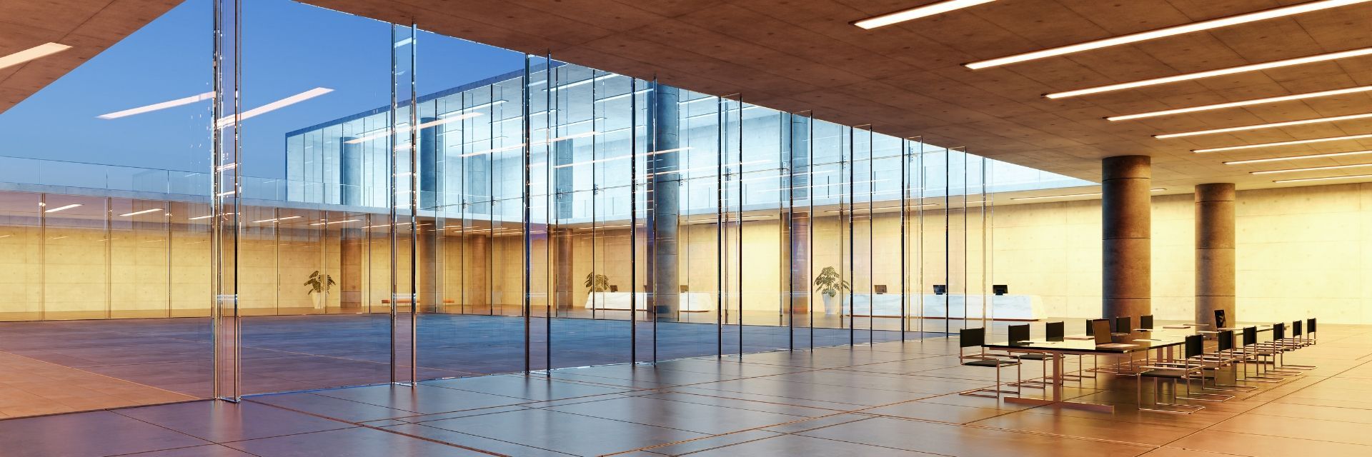 Interior and exterior energy-efficient lighting retrofit in progress for a commercial project
